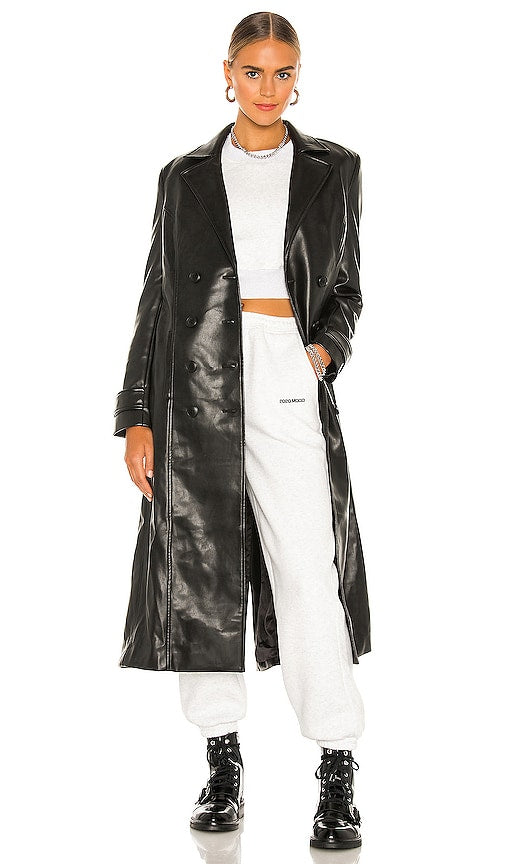 Bardot Vegan Leather Trench Coat in Black Bardot Vegan en cuir végétalienne en noir Bardot素食皮革风衣黑色