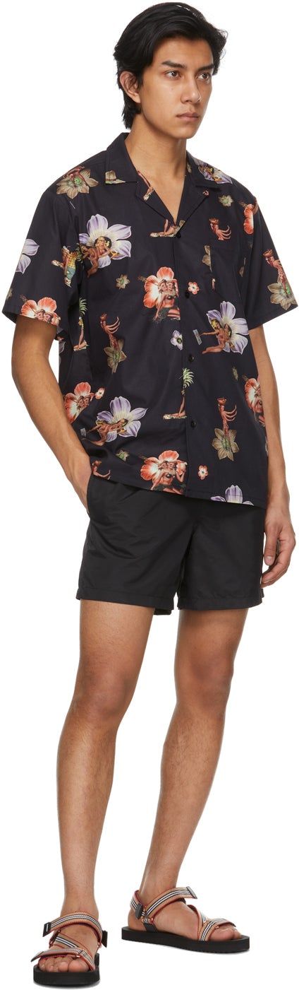 Bather Black Printed Camp Short Sleeve Shirt