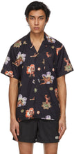 Bather Black Printed Camp Short Sleeve Shirt - Chemise à manches courtes du camp imprimé noir Bather Black - Bather 검은 인쇄 캠프 짧은 소매 셔츠