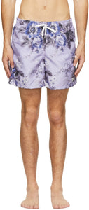 Bather Purple Floral Ripple Swim Shorts - Short de bain de baigneur floral violet - Bather 자주색 꽃 리플 수영 반바지