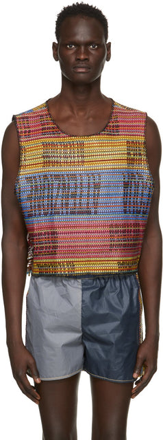Bethany Williams Multicolor Woven Attenzione Tank Top - Bethany Williams Tapot Tataenzione tissé multicolore - Bethany Williams Multicolor 짠된 Attenzione 탱크 탑