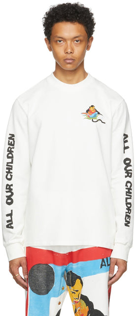 Bethany Williams White The Magpie Project Edition AOC Long Sleeve T-Shirt - Bethany Williams White T-shirt à manches longues à manches longues AOC AOC - Bethany Williams White Magpie 프로젝트 에디션 AOC 긴 소매 티셔츠