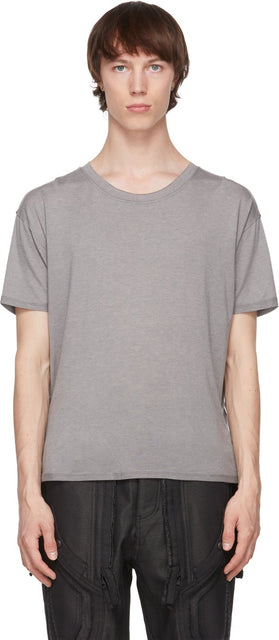 Blackmerle Grey Raw Scallop Hem T-Shirt - T-shirt de pétoncles crus gris noir - 회색 원시 가리비 밑단 밑단 망간