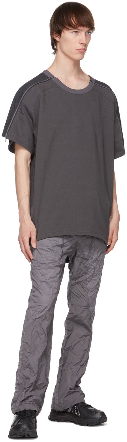 Blackmerle Grey Wrinkled Flare Trousers