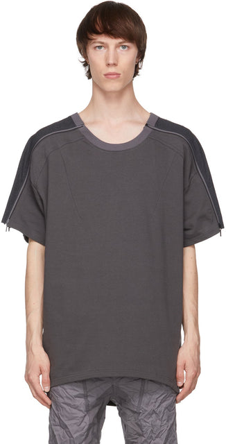 Blackmerle Grey Zip Panel T-Shirt - T-shirt à panneau Zip Blackmerle Grey - 블랙 메리 그레이 지퍼 패널 티셔츠