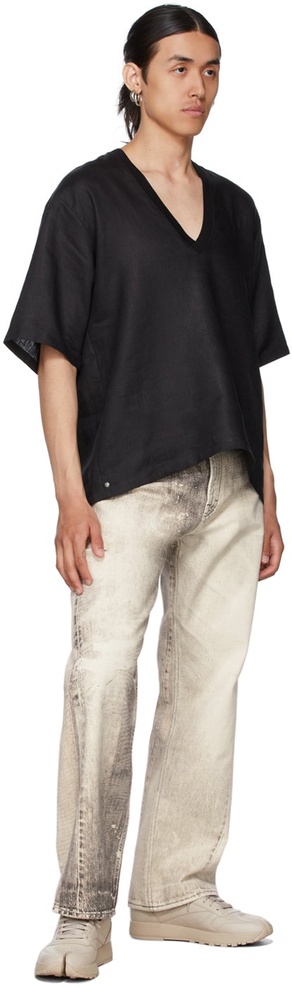 Bless Black Linen V-Neck T-Shirt