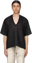 Bless Black Linen V-Neck T-Shirt - Bénie T-shirt T-shirt en V-Col V noir - 축복 블랙 린넨 V 넥 티셔츠