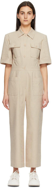 Blossom Beige Short Sleeve Jumpsuit - Blossom Beige Combinaison à manches courtes - Blossom Beige Short Sleeve Jumpsuit.