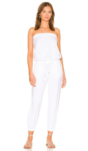 Bobi Draped Modal Jersey Jumpsuit in White Combinaison de jersey modale drapé Bobi en blanc Bobi披着式仿真球衣穿着白色的连身裤