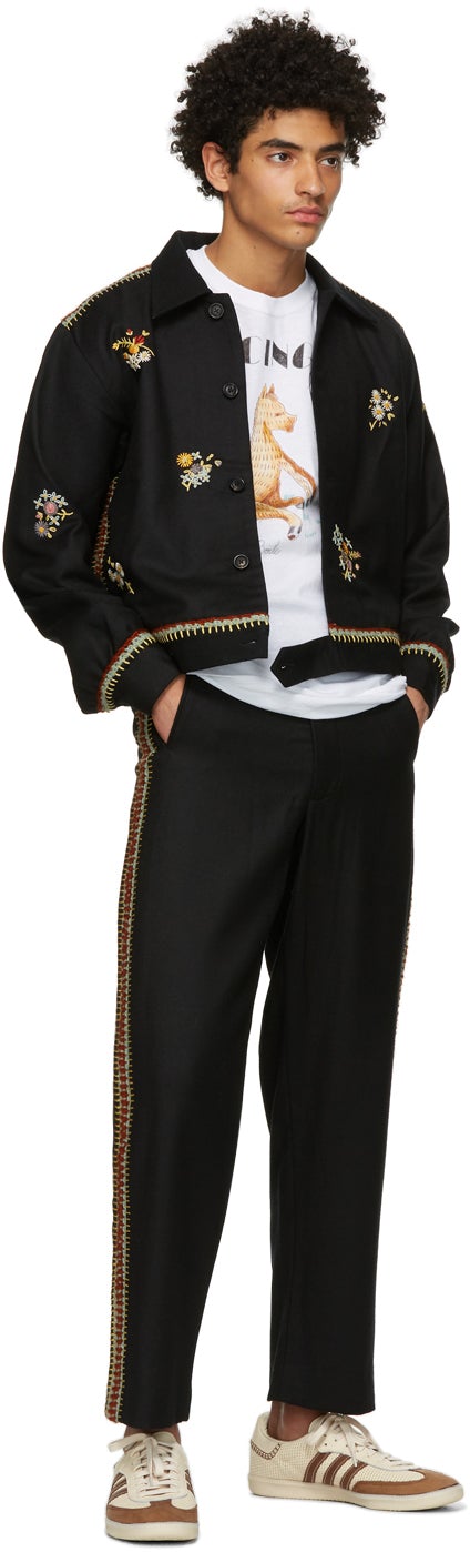 Bode Black Wool Crocheted Trousers