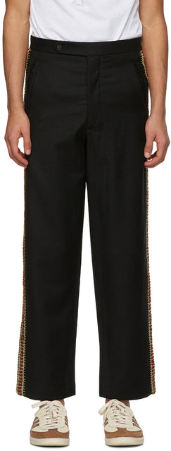 Bode Black Wool Crocheted Trousers - BODE Pantalon crocheté en laine noire - 검은 양모를 괴롭히는 바지