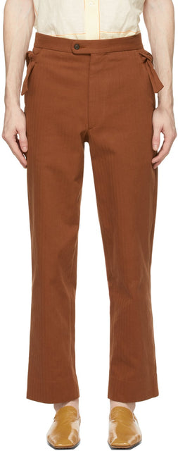 Bode Brown Herringbone Trousers - Bode Brown Herringbone Pantalon - 보드 갈색 헤링본 바지