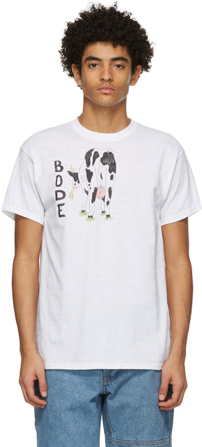 Bode White Hand-Drawn Cow's Tail T-Shirt - T-shirt de queue de vachette à la main blanche bode - 보드 화이트 손으로 그린 ​​암소 꼬리 셔츠