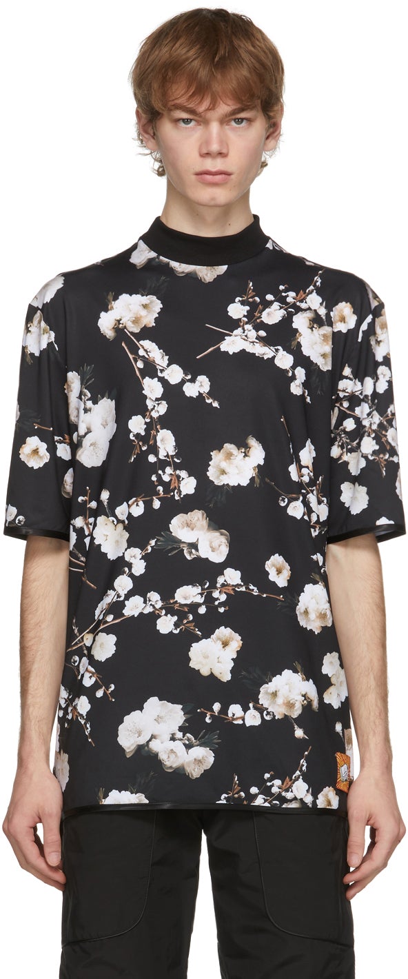 Boramy Viguier Black Flower Printed T-Shirt - Boramy Viguier T-shirt imprimé fleur noir - Boramy Viguier 검은 꽃 인쇄 된 티셔츠