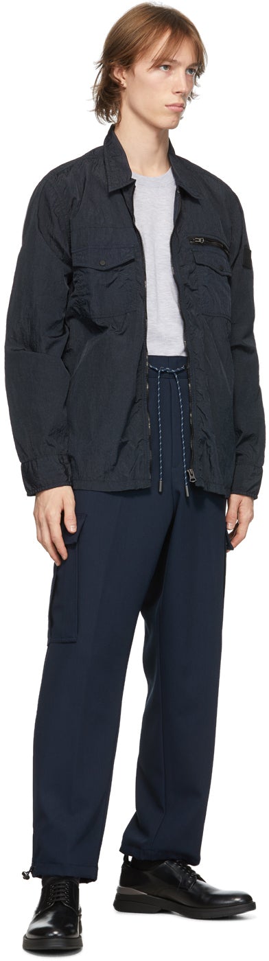 Boss Navy Wool Exit 64 Cargo Pants