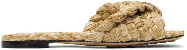 Bottega Veneta Beige Raffia Stretch Flat Sandals - Bottega Veneta Sandals plateaux stretch - Bottega Veneta 베이지 라피아 스트레치 플랫 샌들