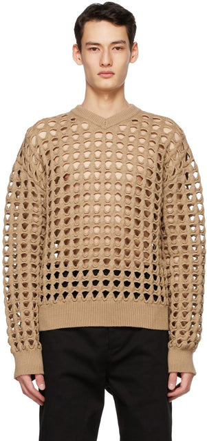 Bottega Veneta Beige Wool Mesh Sweater - Pull de maille de laine beige Bottega Veneta Beige - Bottega 베네타 베이지 양모 메쉬 스웨터