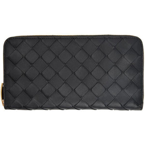 Bottega Veneta Black Intrecciato Zip Around Wallet