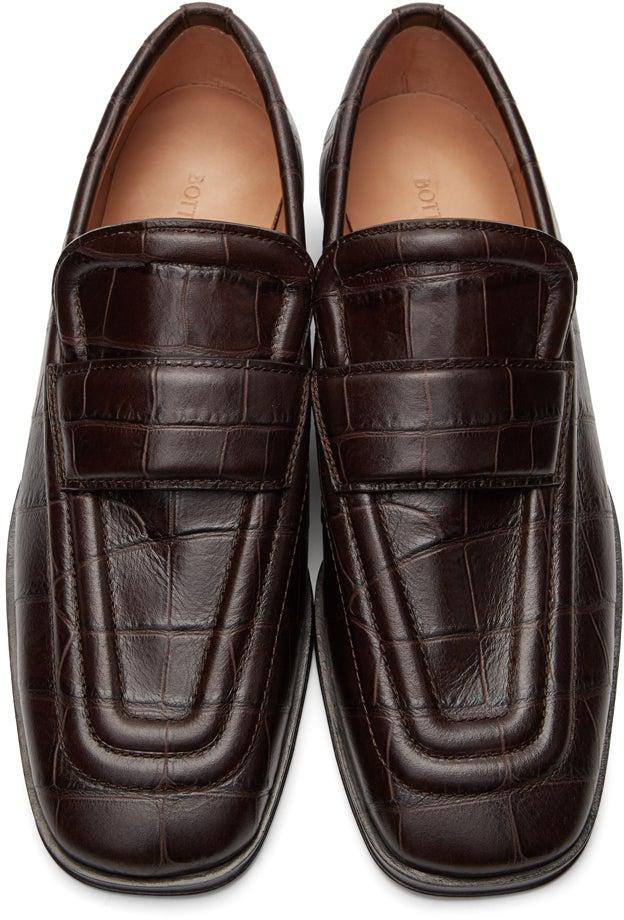 Bottega Veneta Brown Croc Loafers