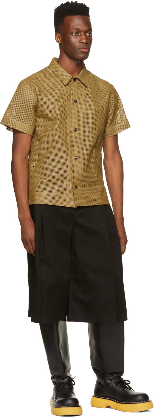 Bottega Veneta Brown Leather Perforated Shirt