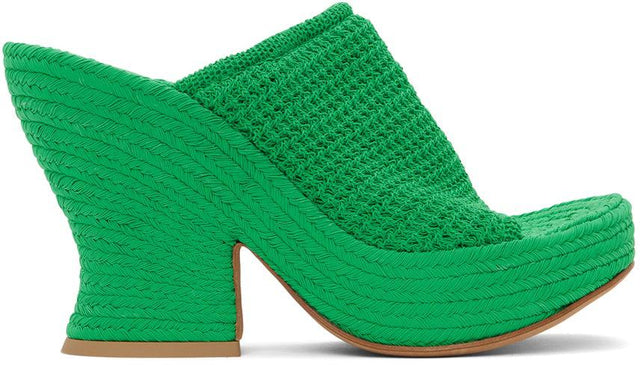 Bottega Veneta Green Knit Wedge Sandals - Bottega Veneta Sandales compensées en tricot vert - Bottega 베네타 그린 니트 웨지 샌들