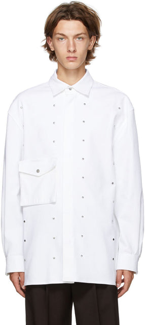Bottega Veneta White Gabardine Studded Shirt - Chemise cloutée gabardine gabardine blanche Bottega Veneta - Bottega Veneta 화이트 Gabardine 박힌 셔츠입니다