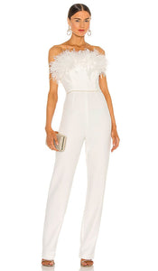 Bronx and Banco Lola Blanc Feather Jumpsuit in White Bronx et Banco Lola Blanc Feather Jumpsuit en blanc Bronx和Banco Lola Blanc Feather穿着白色