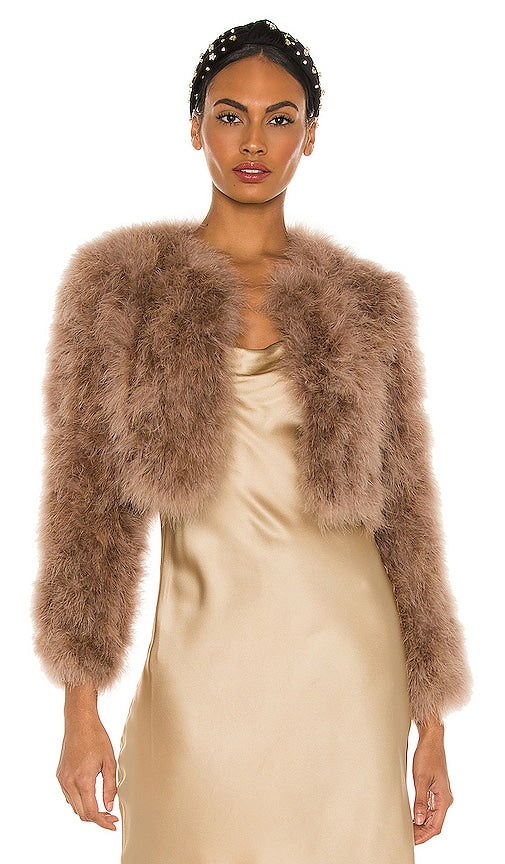 Bubish Manhattan Feather Jacket in Tan Veste de plumes Bubish Manhattan en bronzage 棕褐色的曼哈顿羽毛夹克