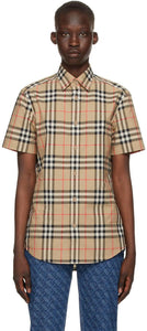 Burberry Beige Check Caxton Short Sleeve Shirt - Chemise à manches courtes Burberry beige Caxton - 버버리 베이지 색 체크 Caxton 반소매 셔츠