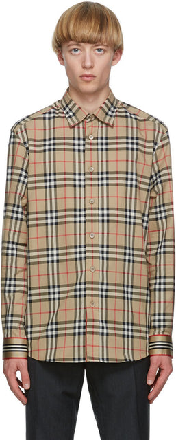 Burberry Beige Check Chartley Shirt - Chemise Burberry Beige Chemise Chemise - 버버리 베이지 체크 Chartley 셔츠