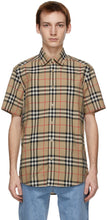 Burberry Beige Check Poplin Short Sleeve Shirt - Chemise à manches courtes en popeline Burberry beige - 버버리 베이지 체크 포플린 짧은 소매 셔츠