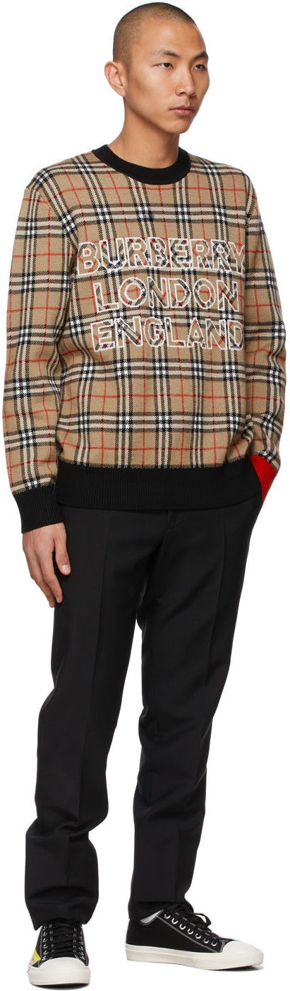 Burberry Beige Jacquard Check Logo Sweater – BlackSkinny