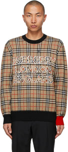 Burberry Beige Jacquard Check Logo Sweater - Burberry Beige Jacquard Vérifiez le logo Pull - 버버리 베이지 자 카드 로고 스웨터 체크