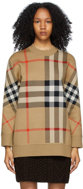 Burberry Beige Merino Jacquard Check Sweater - Pull de chèque Jacquard Merino Burberry Beige Jacquard - 버버리 베이지 메리노 자카드 체크 스웨터