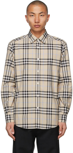 Burberry Beige Poplin Check Shirt - Burberry Beige Poplin Chemise Chemise - 버버리 베이지 포플린 체크 셔츠