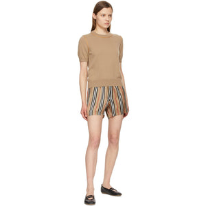 Burberry Beige Silk Icon Stripe Marsett Shorts