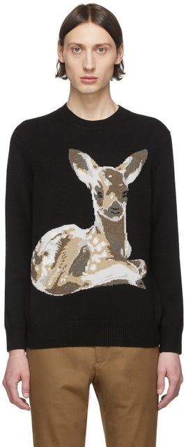 Burberry Black Fawn Crewneck Sweater - Burberry Black Fawn Crewneck Pull - 버버리 블랙 홈 크루 넥 스웨터