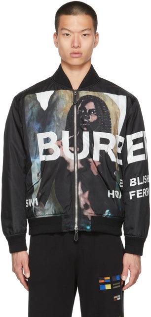 Burberry Black Mermaid Print Bomber Jacket - Veste bombardière à imprimé sirène noire burberry - 버버리 블랙 인어 인쇄 폭격 자켓