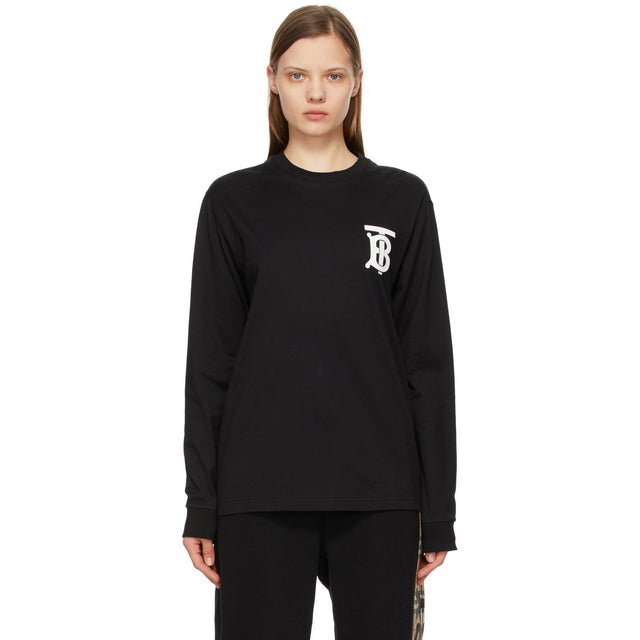 Burberry Black Monogram Atherton Long Sleeve T-Shirt - T-shirt à manches longues Burberry Noir Monogram ATHERTON - 버버리 블랙 모노그램 아테 튼 긴 소매 티셔츠