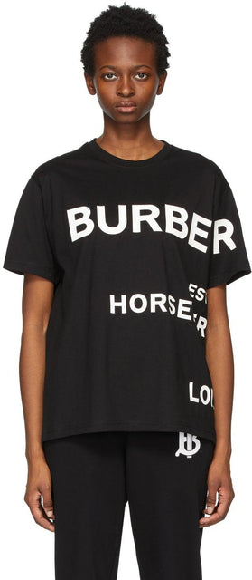 Burberry Black Oversized 'Horseferry' T-Shirt - T-shirt à cheval surdimensionné Burberry noir surdimensionné - 버버리 블랙 대형 '마력'티셔츠