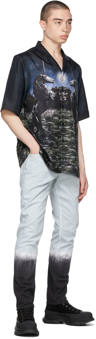 Burberry Black Silk Meadow Print Bowling Short Sleeve Shirt