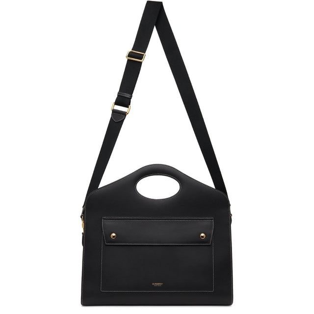 Burberry Black Topstitched Medium Pocket Bag - Burberry Noir Sac de poche sur topstit noir - 버버리 블랙 탑스팅 된 중간 포켓 백