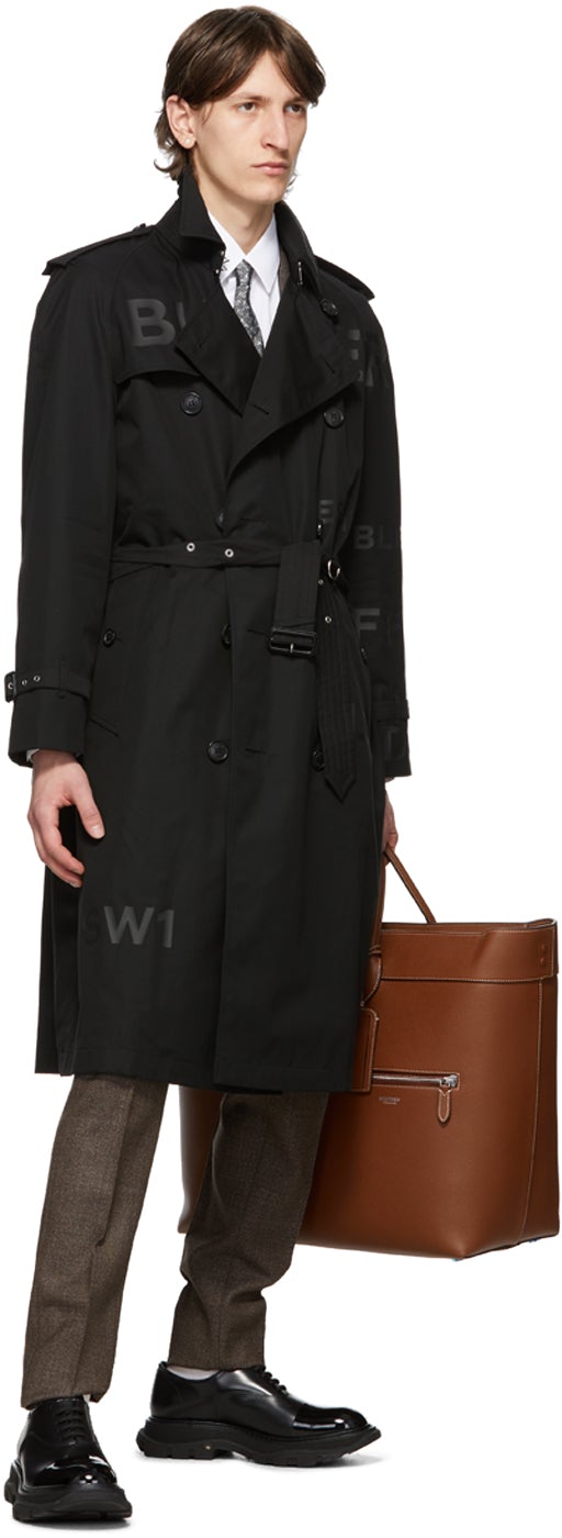 Burberry Black Westminster Horseferry Print Trench Coat