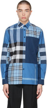 Burberry Blue Check Patchwork Shirt - Burberry Blue Vérifiez la chemise patchwork - 버버리 블루 체크 패치 워크 셔츠