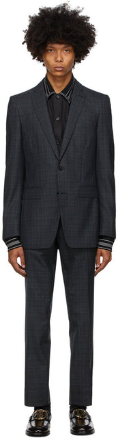 Burberry Blue Checkered English Suit - Costume d'anglais à damier bleu burberry bleu - 버버리 블루 체크 무늬 영어 소송