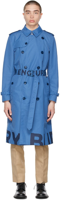 Burberry Blue Lightweight Logo Trench Coat - Trench-coat de logo léger bleu burberry bleu - 버버리 블루 가벼운 로고 트렌치 코트