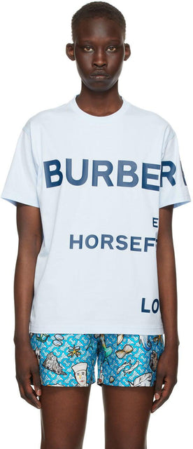 Burberry Blue Oversized 'Horseferry' T-Shirt - T-shirt de cheval surdimensionné bleu burberry surdimensionné - 버버리 푸른 대형 '마력'티셔츠