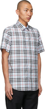 Burberry Blue Poplin Check Logo AppliquÃ© Short Sleeve Shirt