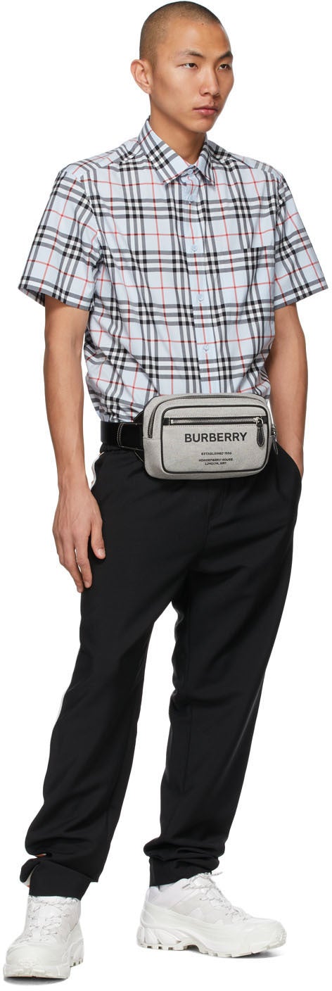 Burberry Blue Poplin Check Logo AppliquÃ© Short Sleeve Shirt