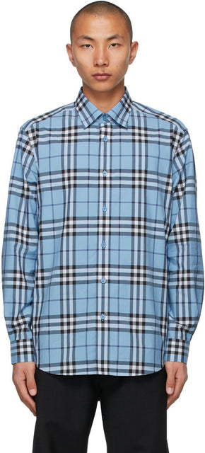 Burberry Blue Poplin Check Shirt - Chemise en popeline bleue burberry bleue - 버버리 블루 포플린 체크 셔츠